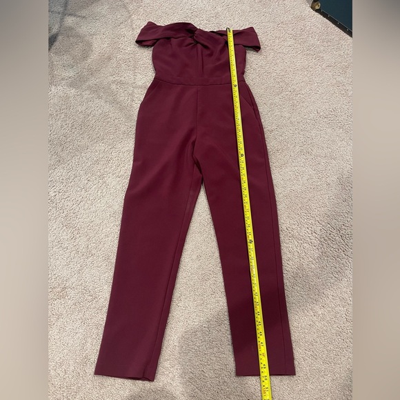 ADELYN RAE Red Crepe Twisted Off-Shoulder neckline Straight Leg Jumpsuit - Picture 4 of 11